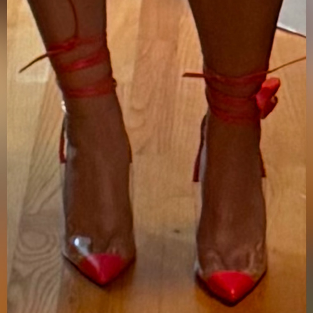 Pointed de Fleur Ankle Tie Pointed Toe Pump Heel Sandals - Picture 4 of 7